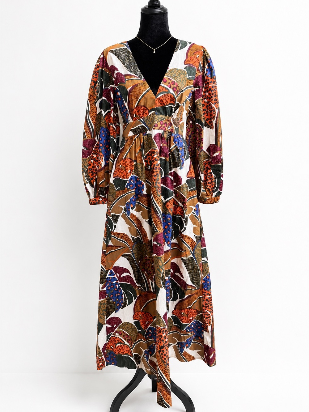 Farm Rio Anthropologie Animal Print Long Sleeve Maxi Dress Size 4